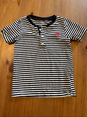 Carter's Black & White Striped Short-Sleeve Henley Tee with Red Truck